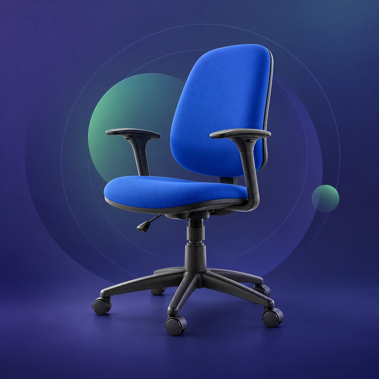 Cadeira executiva azul em destaque