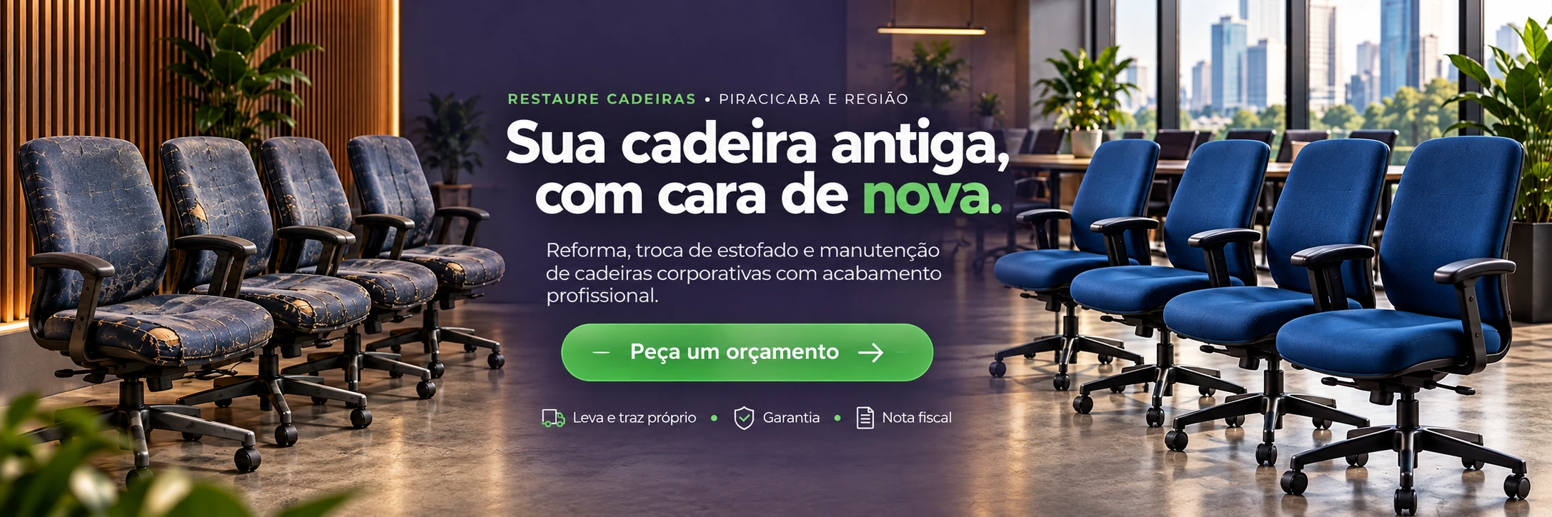 Cadeiras corporativas antes e depois da reforma